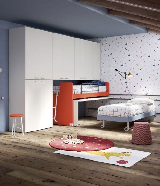 Cameretta a ponte con molto spazio di contenimento e letto inferiore estraibile per guadagnare spazio Letto scroll nidi